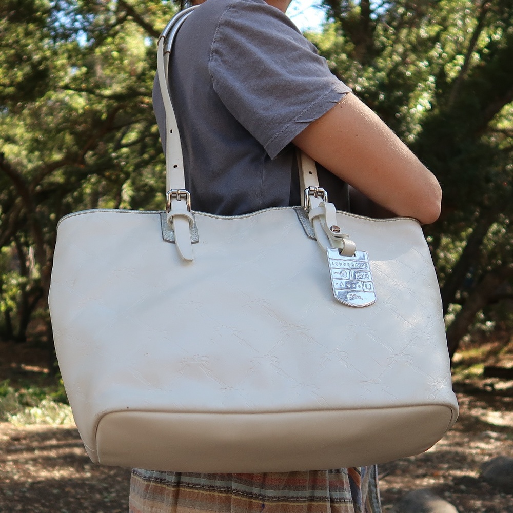 White Longchamp Tote with Limited Edition Strap